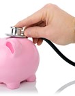 A financial check with a stethoscope isolated on a white background