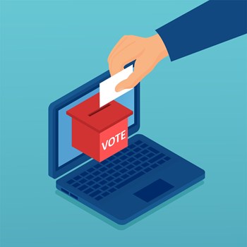 Vector of a hand putting paper with vote in the ballot box in a laptop computer