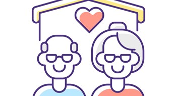 Managing Aging Residents Senior housing RGB color icon. Nursing home. Retirement comfort dwelling. Elderly people healthcare treatment. Residence for pension. Old family social support. Isolated vector illustration
