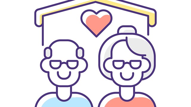 Senior housing RGB color icon. Nursing home. Retirement comfort dwelling. Elderly people healthcare treatment. Residence for pension. Old family social support. Isolated vector illustration