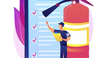 Multifamily Fire Safety Fire inspection abstract concept vector illustration. Fire alarm and detection, building inspection checklist, fulfill the requirements, safety certification, annual inspection abstract metaphor.