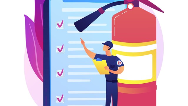 Fire inspection abstract concept vector illustration. Fire alarm and detection, building inspection checklist, fulfill the requirements, safety certification, annual inspection abstract metaphor.