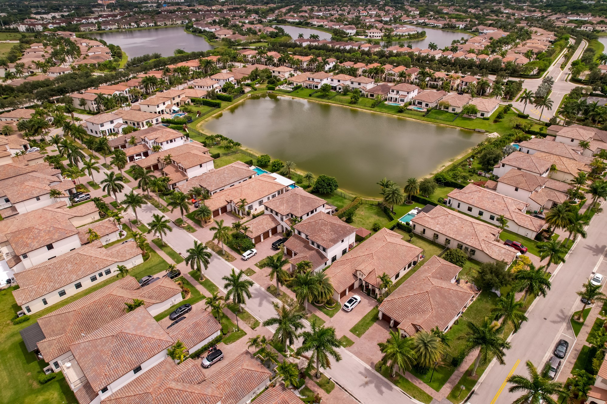 Aerial photo of single family homes in Cooper City neighborhoods Florida USA